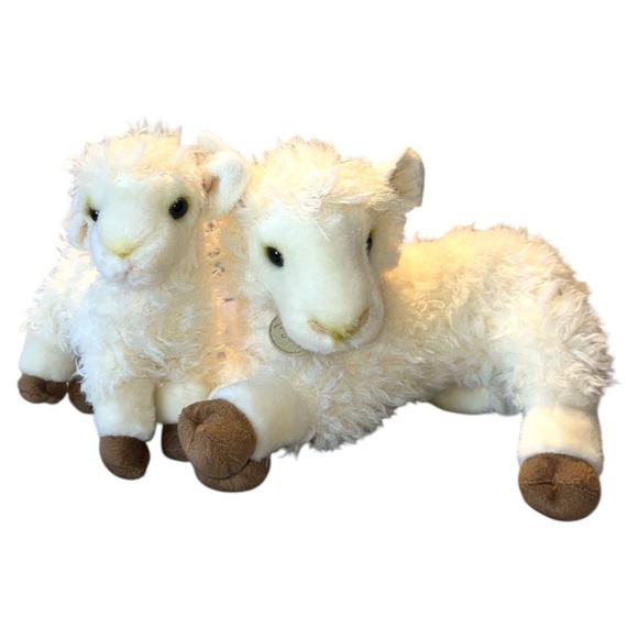 Miyoni Aurora Mom Baby Lamb Sheep Laying Down Realistic Stuffed Plush Lot 2 - Picture 1 of 14